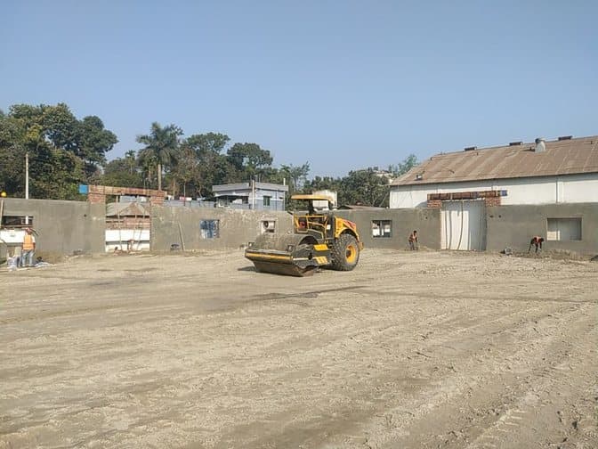 Roller compactor on prepared ground